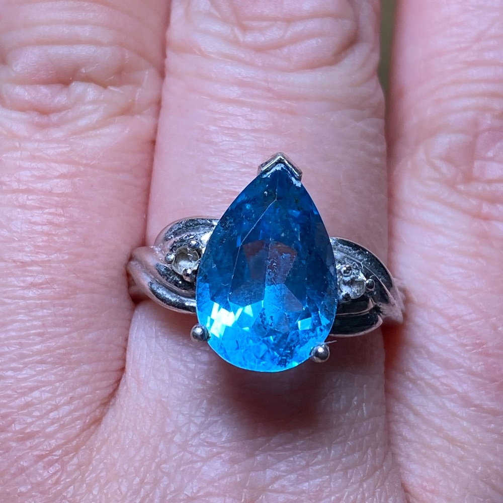 Women's Blue Stone Vintage Large Blue Topaz Silver Ring - Picture 8 of 16